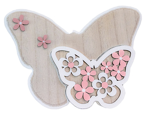 2 weiß-rosa Deko-Schmetterlinge aus Holz